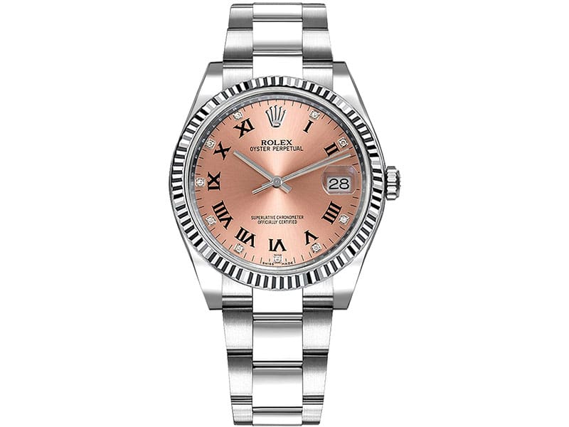 115234 Rolex Date pnkdro Oyster Perpetual 34 Silver Dial Lady Watch