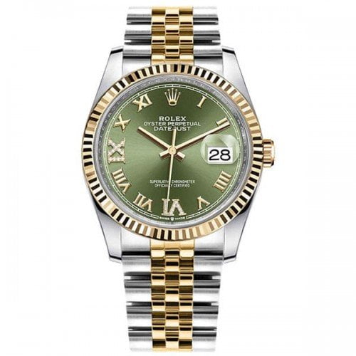 m126233-0025 Rolex Datejust 126233-grnrj 36mm Yellow Rolesor Ladies Watch
